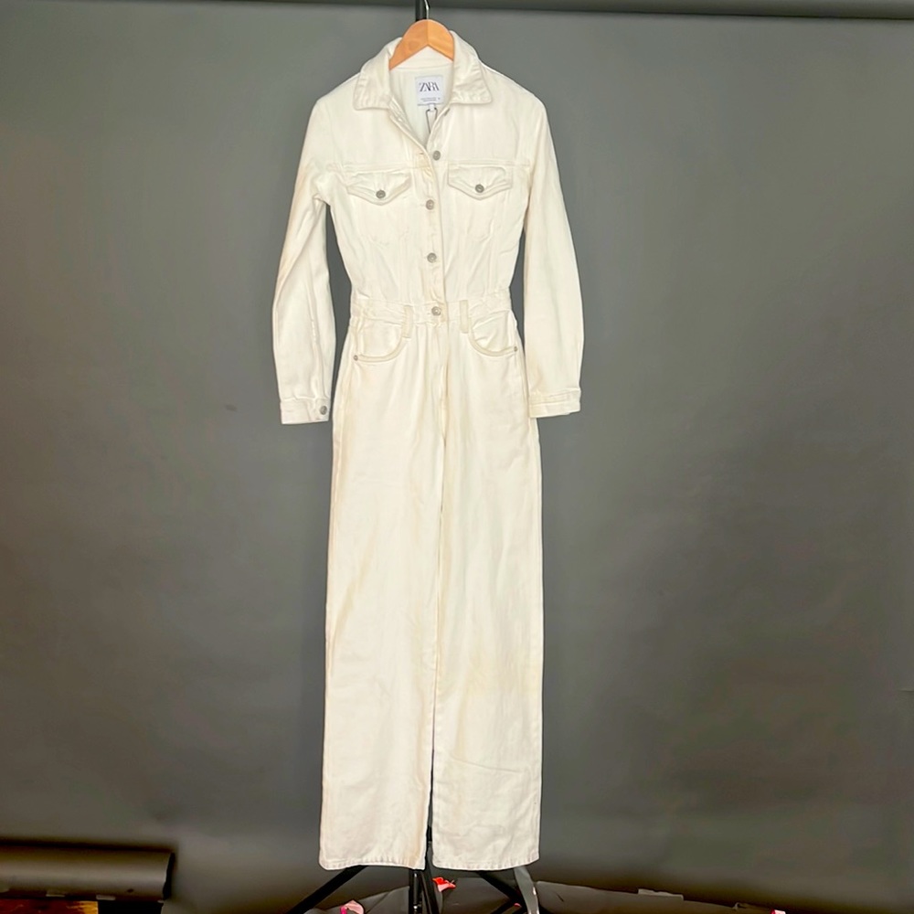 Zara extra small white denim jumpsuit